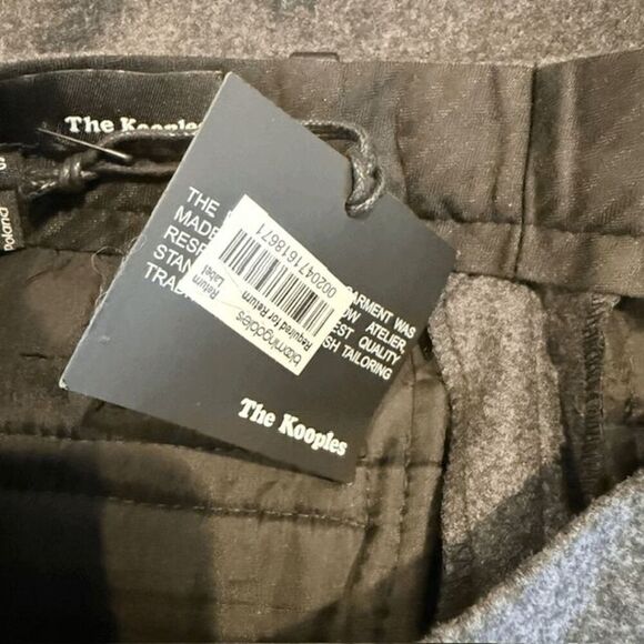 NWT The Kooples Wool & Lamb Leather Brushed Flannel Trousers Charcoal Size Small - Picture 8 of 14